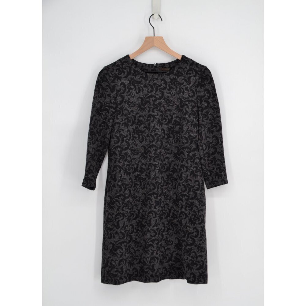 Peserico Paisley Print Wool Blend Shift Dress 3/4 Sleeve Gray Women's IT 42 US 6